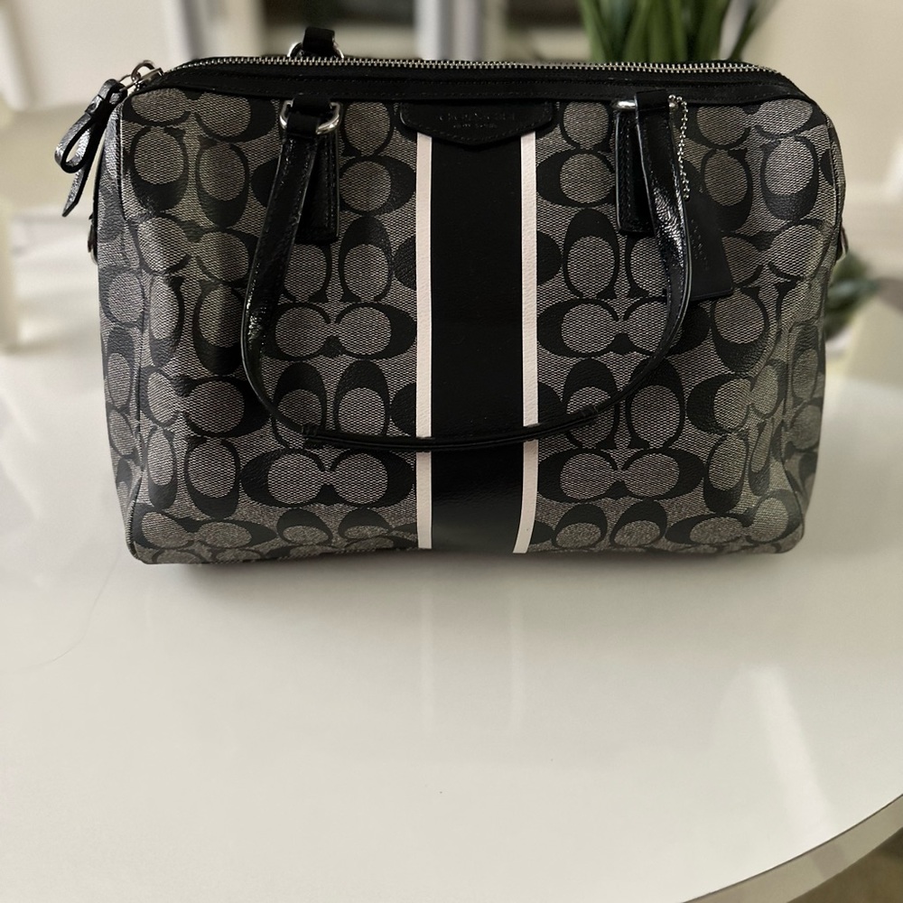 Coach handbag, black and gray, includes purse strap
